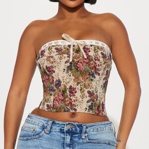 Fashion Nova Table For 2 Jacquard Corset Top - Taupe/combo